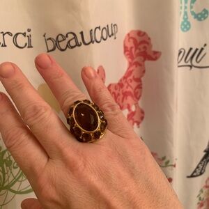 Elegant Gold and Brown Cocktail Ring - measures a 6.5 but can fit 8